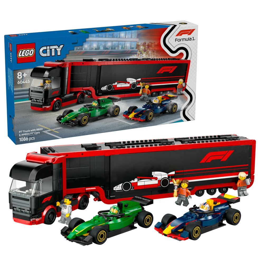 LEGO City F1 Truck with RB20 & AMR24 F1 Cars Toy Racing Transporter Set 60445 - Image 1
