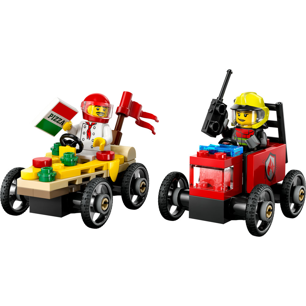 LEGO City Pizza vs. Fire Truck Race Car Pack Toy Soapbox Racing Set 60458 - Image 2