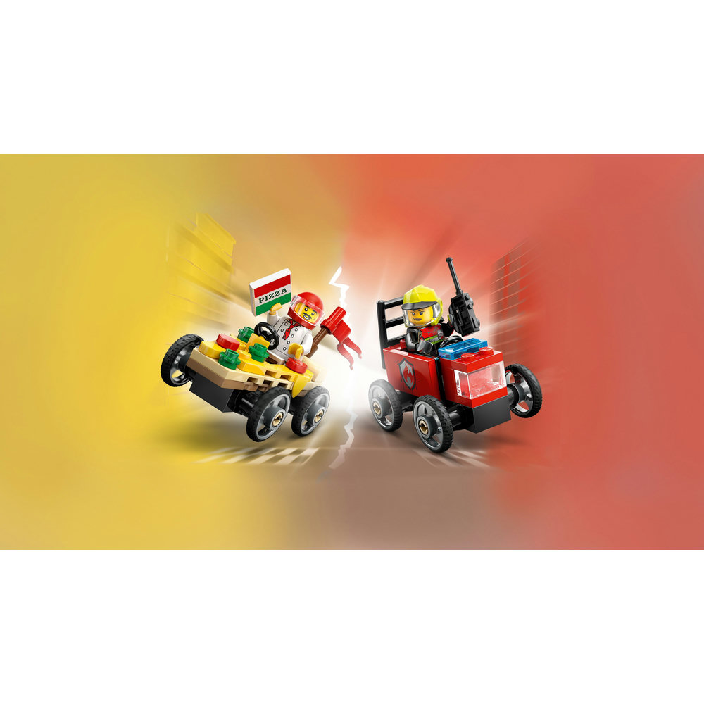 LEGO City Pizza vs. Fire Truck Race Car Pack Toy Soapbox Racing Set 60458 - Image 4