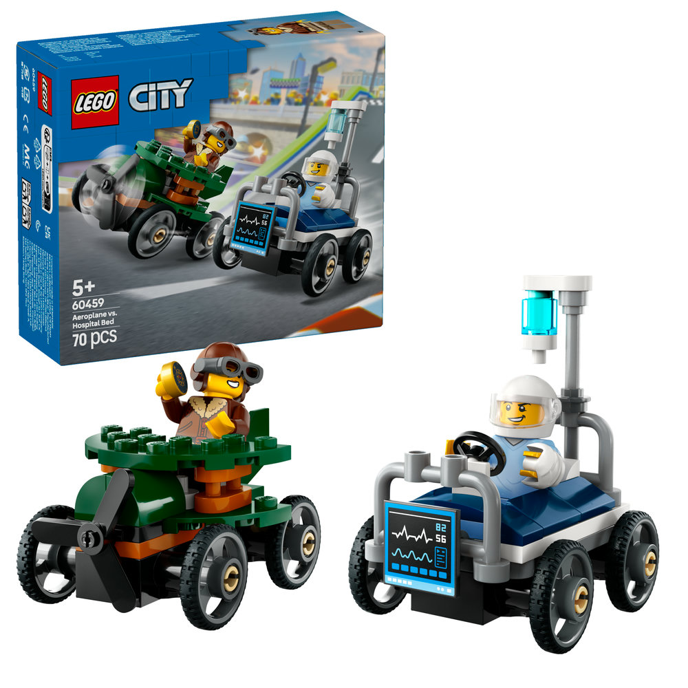 LEGO City Aeroplane vs. Hospital Bed Race Car Pack Soapbox Racing Toy 60459 - Image 1