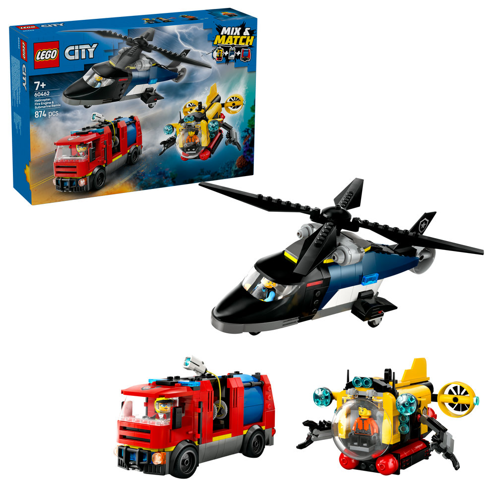 LEGO City Helicopter, Fire Engine & Submarine Remix Toy Building Set 60462 - Image 1