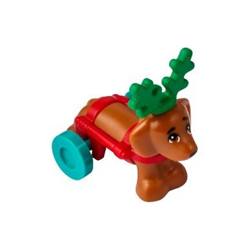 LEGO Animal Friends Dark Orange Reindeer Dachshund with Red Wheelchair Harness Minifigure - Image 1