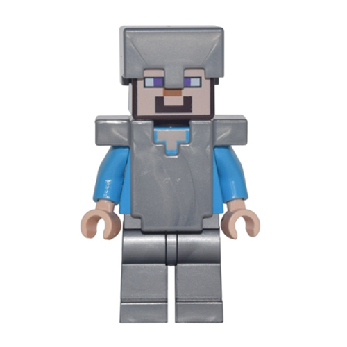LEGO Minecraft Steve Minifigure with Iron Armor and Helmet from 21137 - Image 1