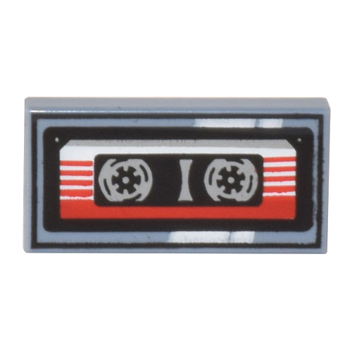 LEGO City Accessory Sand Blue Cassette Tape with Red 1x2 Printed Tile (Small) - Image 1